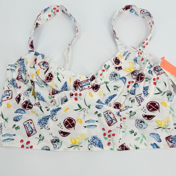 Colsie Tops - Colsie Bustier Crop Top Sardine Fruit Print Modern Women Size Medium White Multi